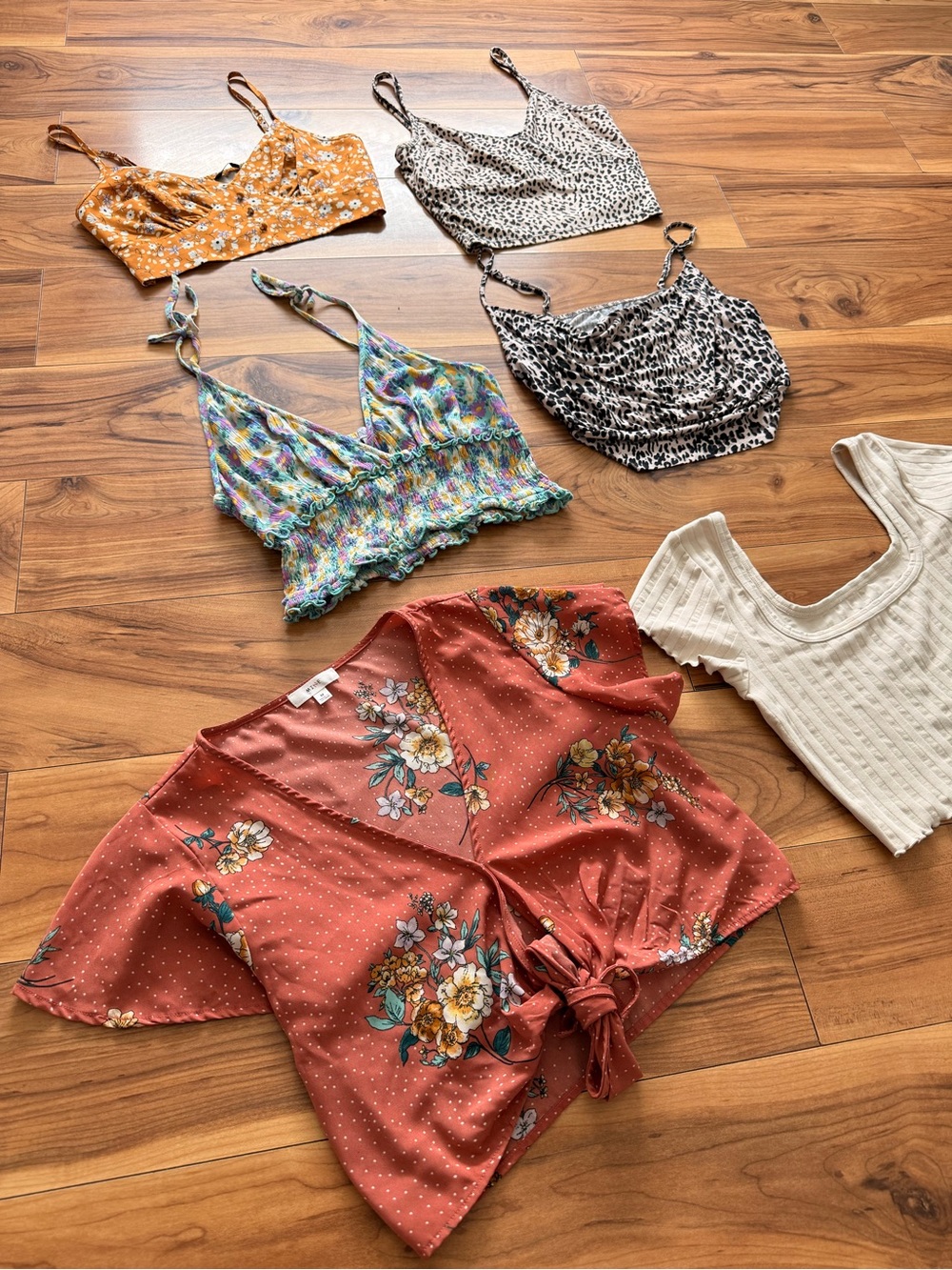 Multi-Top Set - Mustard, White, Rust, Floral & Leopard Prints - Picture 2 of 10